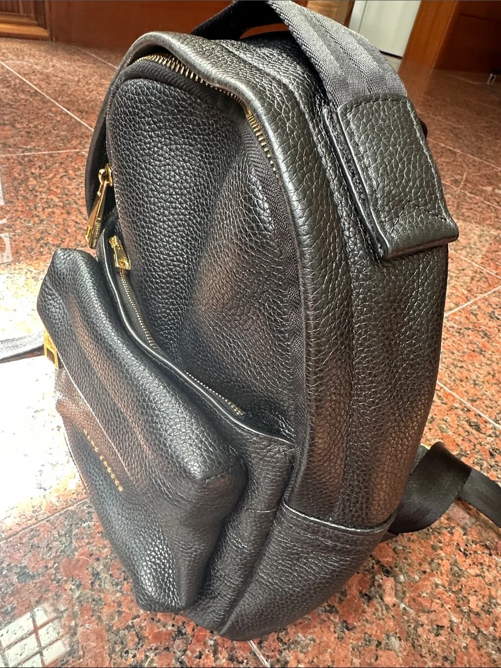 Marc Jacobs black Pebbled Leather MINI Backpack with Gold Hardware